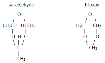 aldehydes ketones paraldehyde trioxan carbonyls A-level organic chemistry revision chembook