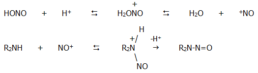 nitrosation secondary amines nitrous nitric(III) acid A-level organic chemistry revision chembook