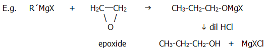 Grignard reagents epoxides laboratory preparation A-level organic chemistry revision chembook